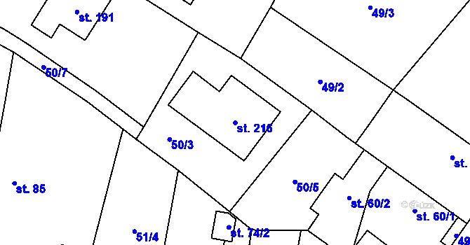 Parcela st. 216 v KÚ Rostoklaty, Katastrální mapa