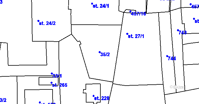 Parcela st. 35/2 v KÚ Rostoklaty, Katastrální mapa