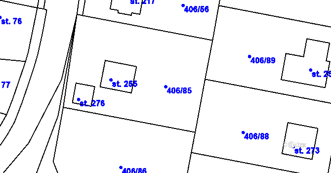 Parcela st. 406/85 v KÚ Rostoklaty, Katastrální mapa