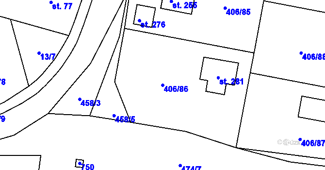 Parcela st. 406/86 v KÚ Rostoklaty, Katastrální mapa