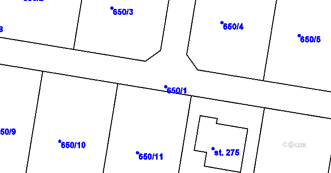 Parcela st. 650/1 v KÚ Rostoklaty, Katastrální mapa