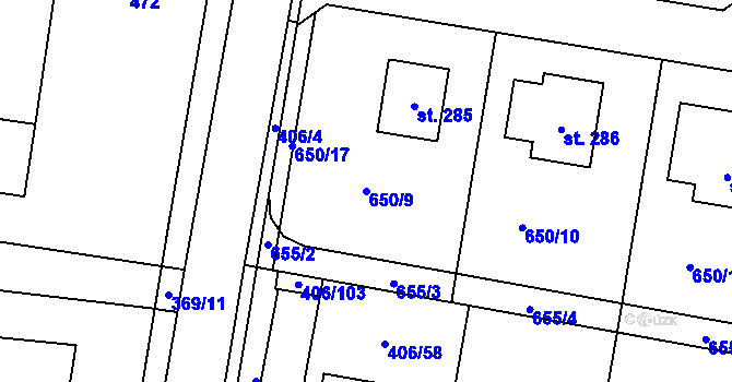 Parcela st. 650/9 v KÚ Rostoklaty, Katastrální mapa