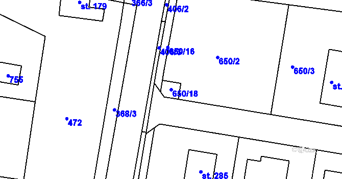 Parcela st. 650/18 v KÚ Rostoklaty, Katastrální mapa