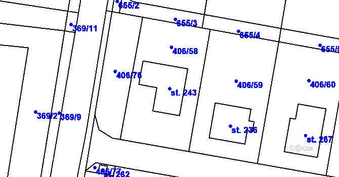 Parcela st. 243 v KÚ Rostoklaty, Katastrální mapa
