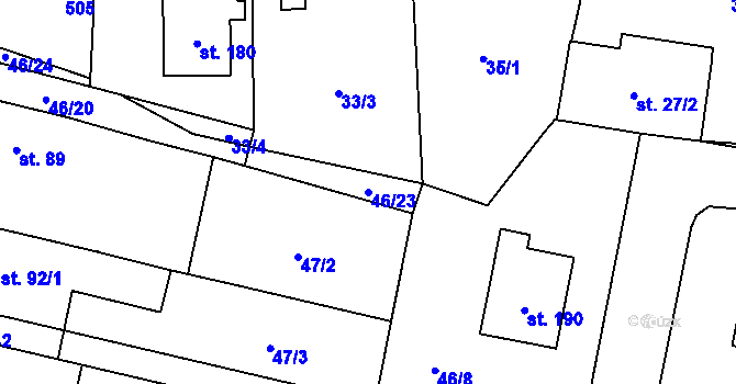 Parcela st. 46/23 v KÚ Rostoklaty, Katastrální mapa