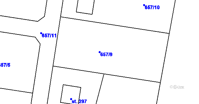 Parcela st. 657/9 v KÚ Rostoklaty, Katastrální mapa