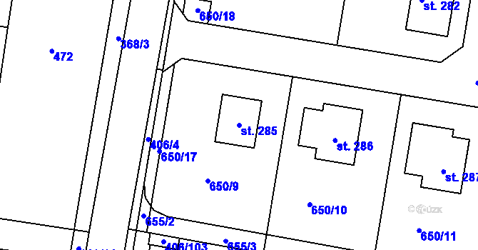 Parcela st. 285 v KÚ Rostoklaty, Katastrální mapa