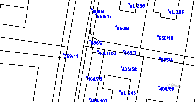 Parcela st. 406/103 v KÚ Rostoklaty, Katastrální mapa