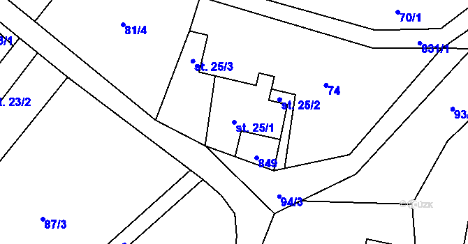Parcela st. 25/1 v KÚ Roškopov, Katastrální mapa