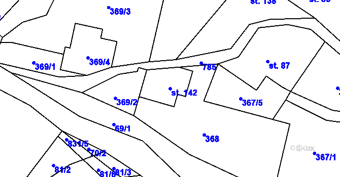 Parcela st. 142 v KÚ Roškopov, Katastrální mapa