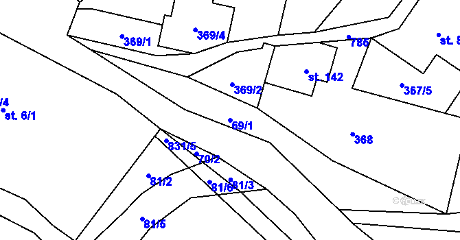 Parcela st. 69/1 v KÚ Roškopov, Katastrální mapa