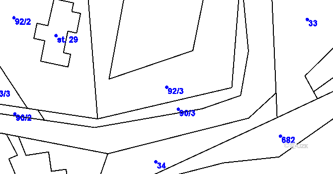 Parcela st. 92/3 v KÚ Roškopov, Katastrální mapa