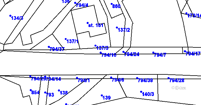 Parcela st. 794/16 v KÚ Roškopov, Katastrální mapa