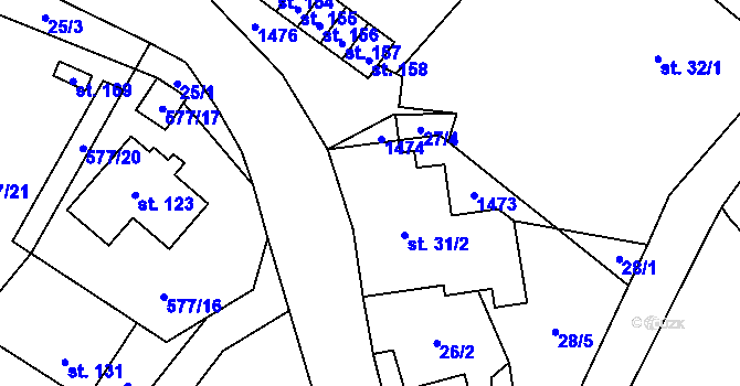 Parcela st. 31/1 v KÚ Ústí u Staré Paky, Katastrální mapa