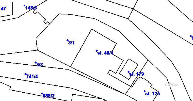 Parcela st. 48/1 v KÚ Ústí u Staré Paky, Katastrální mapa