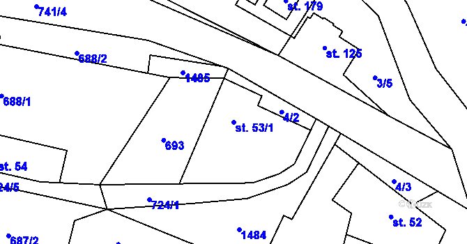 Parcela st. 53/1 v KÚ Ústí u Staré Paky, Katastrální mapa