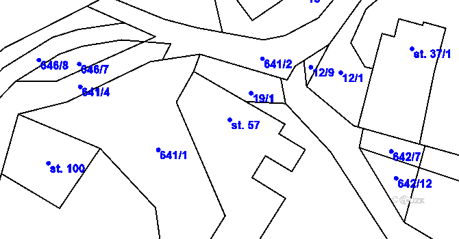 Parcela st. 57 v KÚ Ústí u Staré Paky, Katastrální mapa