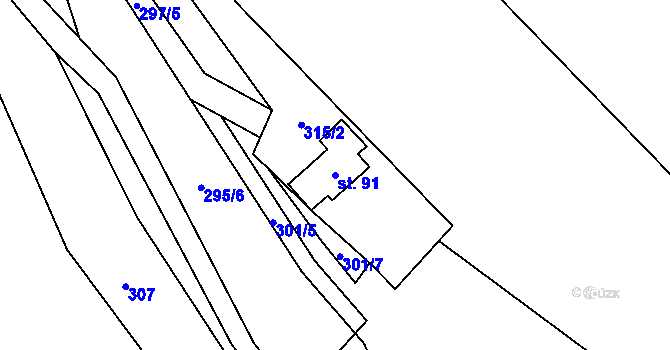 Parcela st. 91 v KÚ Ústí u Staré Paky, Katastrální mapa