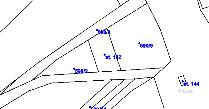 Parcela st. 102 v KÚ Ústí u Staré Paky, Katastrální mapa