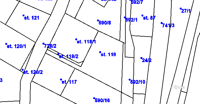 Parcela st. 119 v KÚ Ústí u Staré Paky, Katastrální mapa