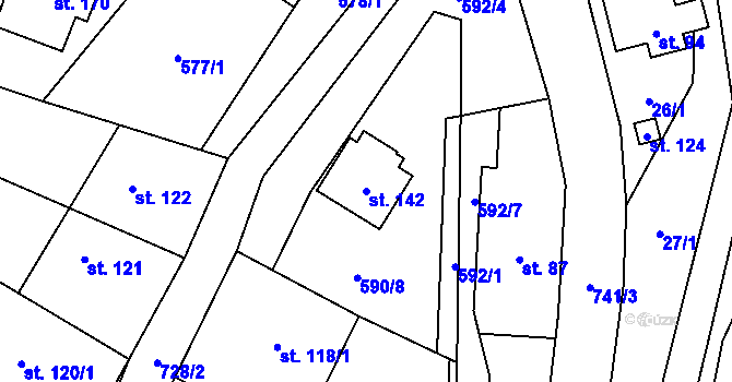 Parcela st. 142 v KÚ Ústí u Staré Paky, Katastrální mapa
