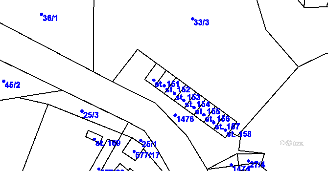 Parcela st. 152 v KÚ Ústí u Staré Paky, Katastrální mapa