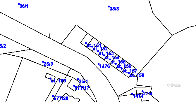 Parcela st. 153 v KÚ Ústí u Staré Paky, Katastrální mapa
