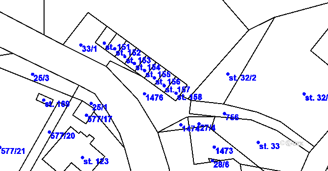 Parcela st. 157 v KÚ Ústí u Staré Paky, Katastrální mapa