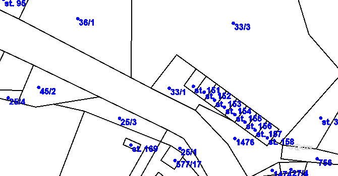 Parcela st. 33/1 v KÚ Ústí u Staré Paky, Katastrální mapa