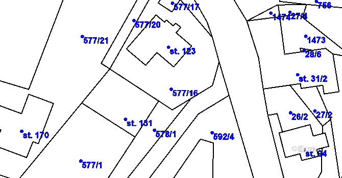 Parcela st. 577/16 v KÚ Ústí u Staré Paky, Katastrální mapa