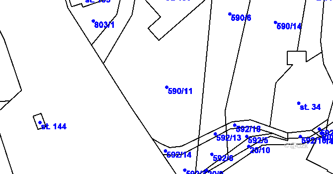 Parcela st. 590/11 v KÚ Ústí u Staré Paky, Katastrální mapa