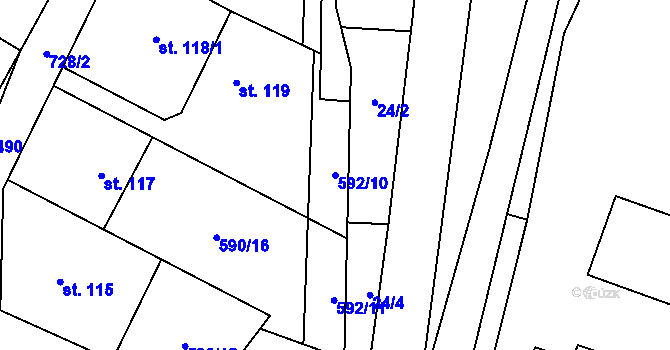 Parcela st. 592/10 v KÚ Ústí u Staré Paky, Katastrální mapa