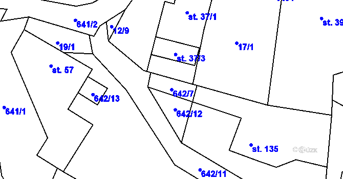 Parcela st. 642/7 v KÚ Ústí u Staré Paky, Katastrální mapa