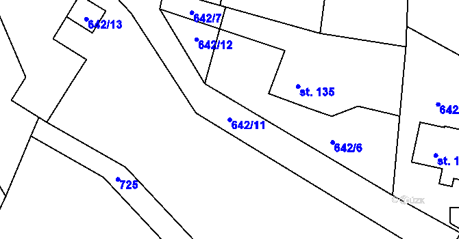 Parcela st. 642/11 v KÚ Ústí u Staré Paky, Katastrální mapa