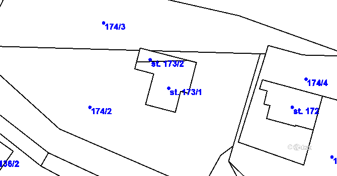 Parcela st. 173/1 v KÚ Ústí u Staré Paky, Katastrální mapa