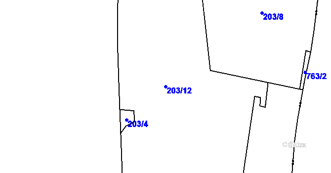 Parcela st. 203/12 v KÚ Ústí u Staré Paky, Katastrální mapa