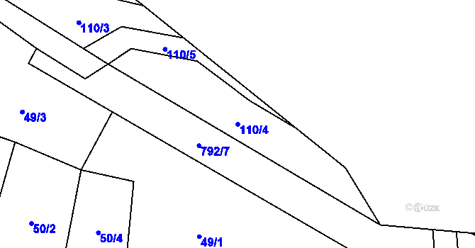 Parcela st. 110/4 v KÚ Ústí u Staré Paky, Katastrální mapa