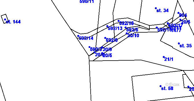 Parcela st. 20/7 v KÚ Ústí u Staré Paky, Katastrální mapa