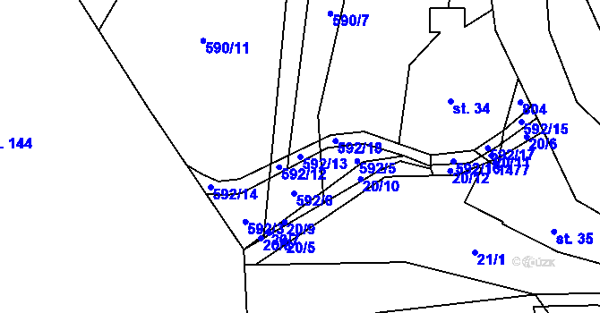 Parcela st. 592/13 v KÚ Ústí u Staré Paky, Katastrální mapa
