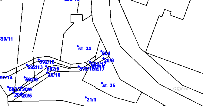 Parcela st. 592/15 v KÚ Ústí u Staré Paky, Katastrální mapa