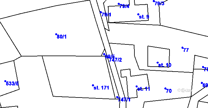 Parcela st. 80/5 v KÚ Ústí u Staré Paky, Katastrální mapa