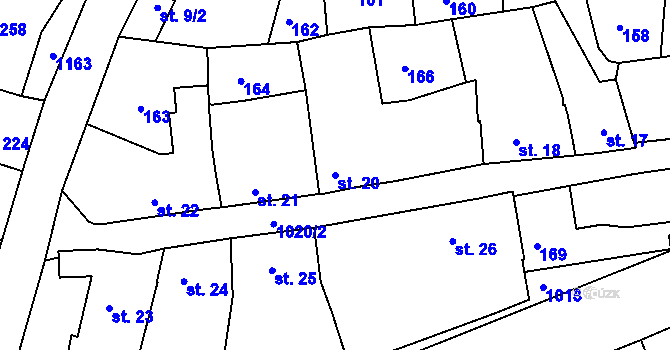 Parcela st. 20 v KÚ Roštění, Katastrální mapa