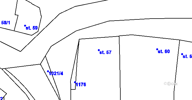 Parcela st. 57 v KÚ Roštění, Katastrální mapa