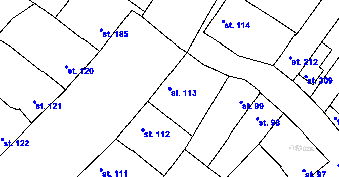 Parcela st. 113 v KÚ Roštění, Katastrální mapa