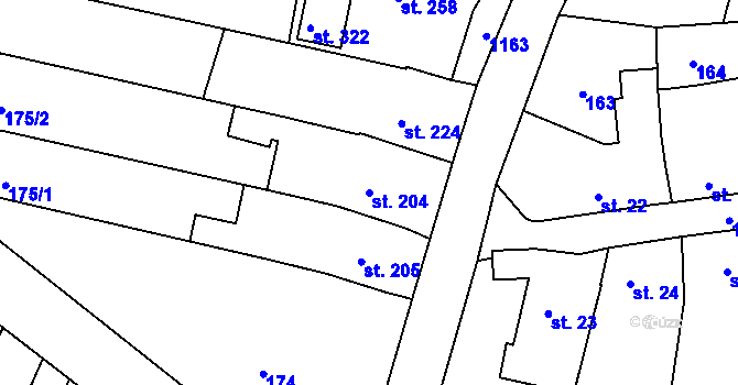 Parcela st. 204 v KÚ Roštění, Katastrální mapa
