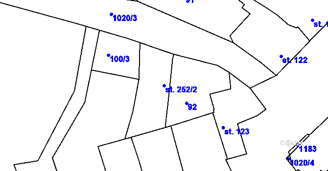 Parcela st. 252/2 v KÚ Roštění, Katastrální mapa
