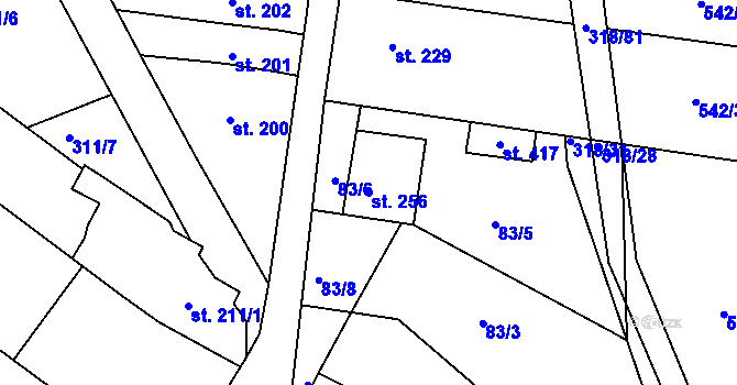 Parcela st. 256 v KÚ Roštění, Katastrální mapa