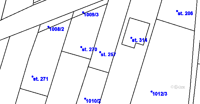 Parcela st. 257 v KÚ Roštění, Katastrální mapa