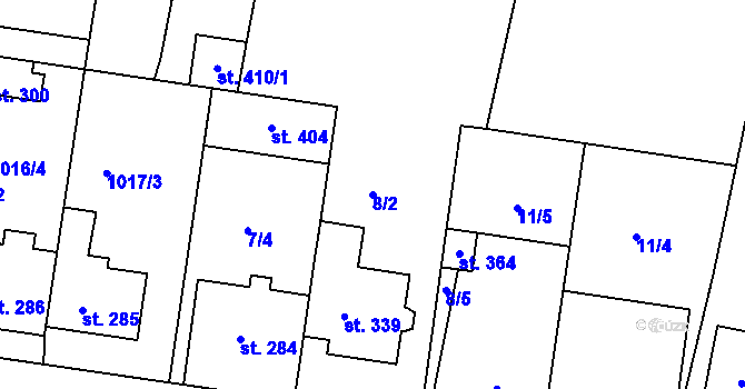 Parcela st. 8/2 v KÚ Roštění, Katastrální mapa