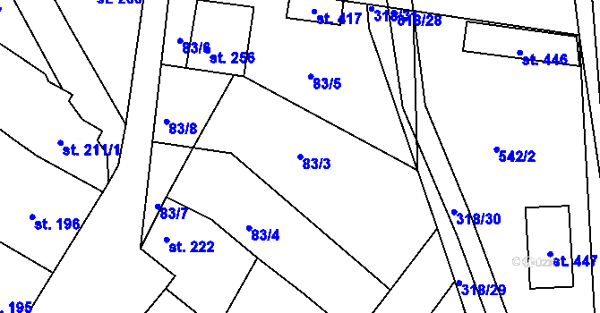 Parcela st. 83/3 v KÚ Roštění, Katastrální mapa